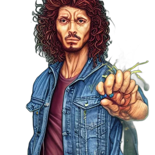 hair, staff, jacket, comic book art transparent PNG cut-out