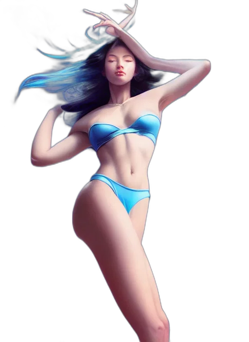 3d render, photorealistic, concept art, fantasy art, underwater, beach, neon lights, blue transparent PNG cut-out