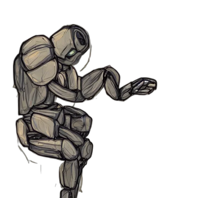 robot, concept art, comic book art, cyberpunk, pixel art, earth tones, monochrome, dark transparent PNG cut-out