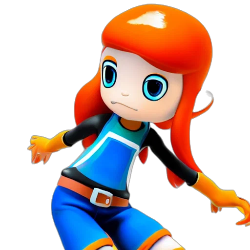 robot, 3d render, concept art, cartoon, inkling, girl, splatoon transparent PNG cut-out