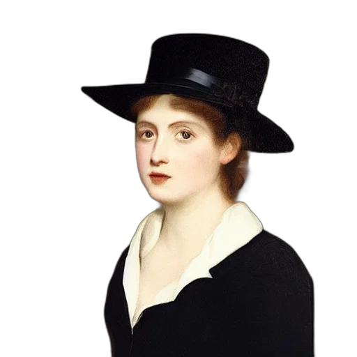 hat, face, staff, dress, oil painting, photorealistic, portrait, woman transparent PNG cut-out
