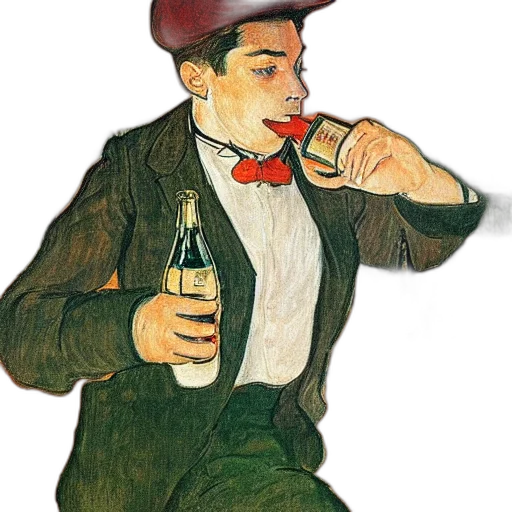 jacket, hat, bottle, watercolor, cartoon, oil painting, photorealistic, red transparent PNG cut-out