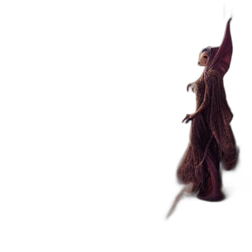 dress, staff, creature, hat, concept art, 3d render, fantasy art, photorealistic transparent PNG cut-out
