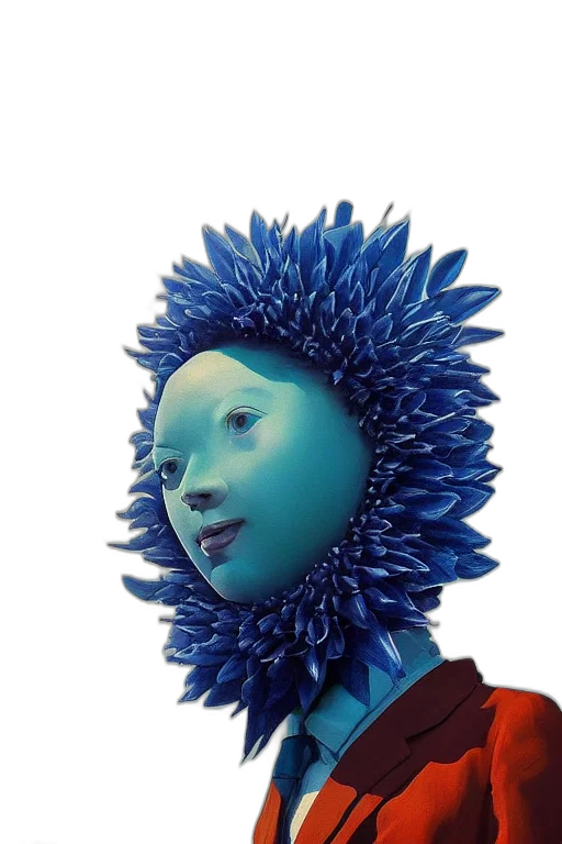 robot, mask, flower, crown, 3d render, photorealistic, concept art, fantasy art transparent PNG cut-out