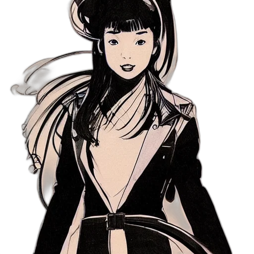 jacket, dress, staff, concept art, cartoon, anime, comic book art, monochrome transparent PNG cut-out