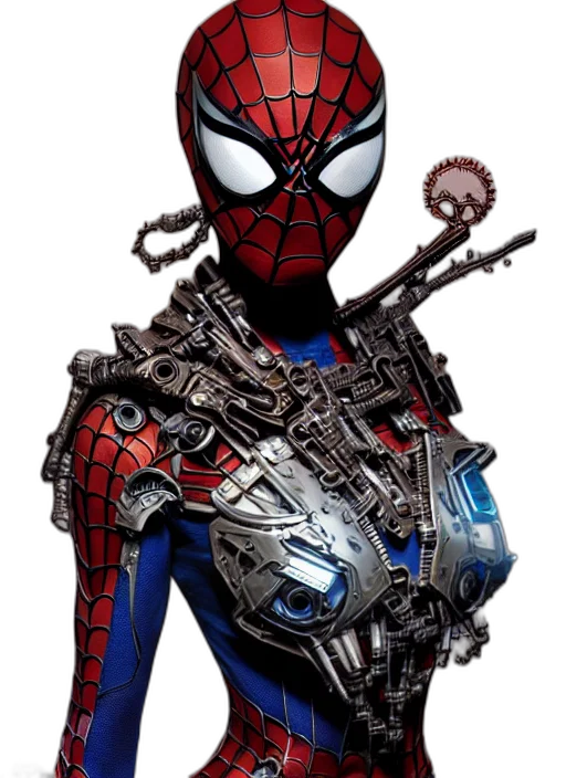 weapon, mask, comic book art, concept art, 3d render, pixel art, portrait, spiderman transparent PNG cut-out