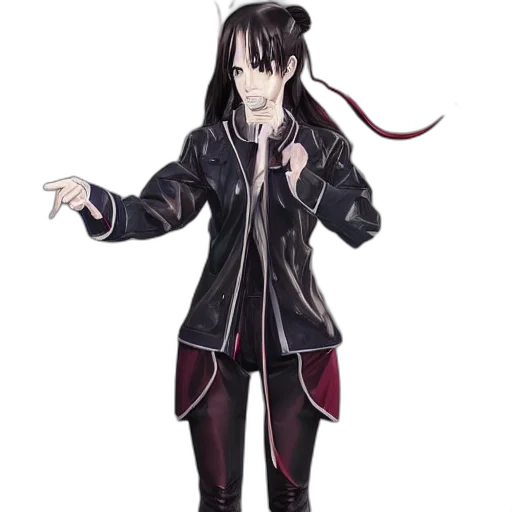 jacket, staff, weapon, concept art, anime, pixel art, cartoon, dark transparent PNG cut-out