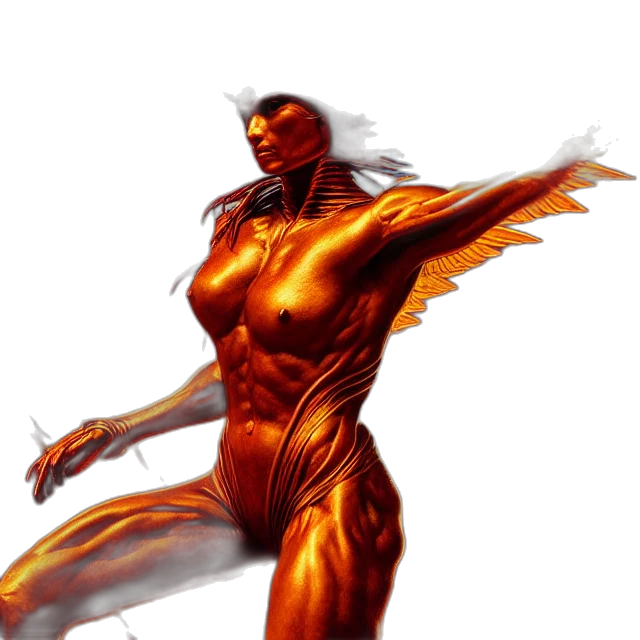 concept art, comic book art, fantasy art, 3d render, fire, golden, red, phoenix transparent PNG cut-out