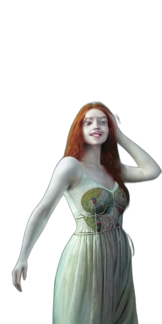 dress, jewelry, robot, creature, fantasy art, concept art, photorealistic, 3d render transparent PNG cut-out
