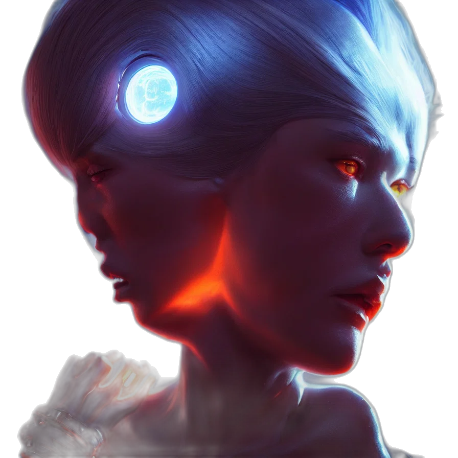 face, robot, mask, crown, concept art, fantasy art, cyberpunk, 3d render transparent PNG cut-out