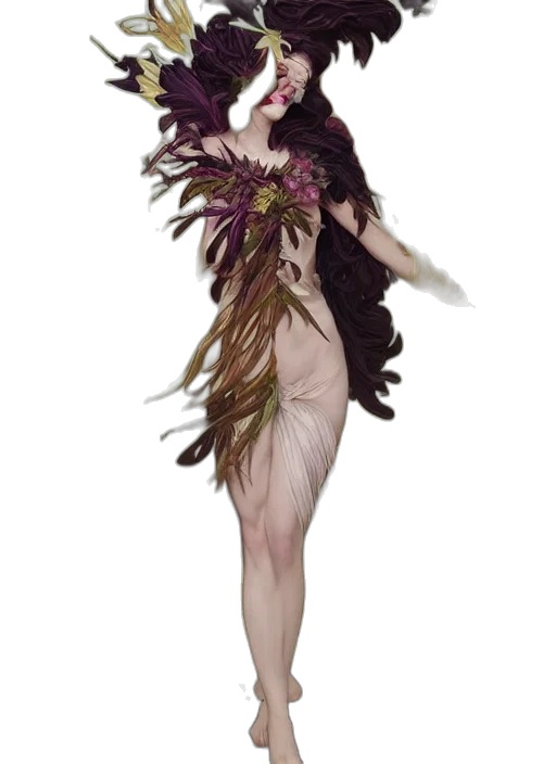 dress, creature, hair, flower, concept art, fantasy art, photorealistic, 3d render transparent PNG cut-out