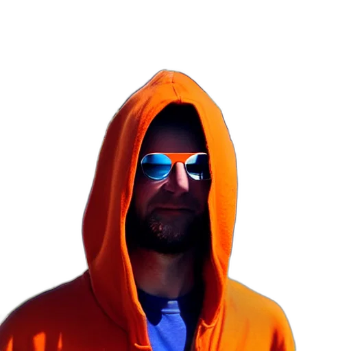 jacket, staff, face, mask, 3d render, cyberpunk, photorealistic, vaporwave transparent PNG cut-out