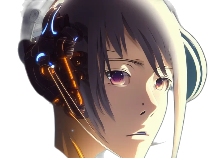 robot, face, mask, weapon, cyberpunk, anime, concept art, 3d render transparent PNG cut-out