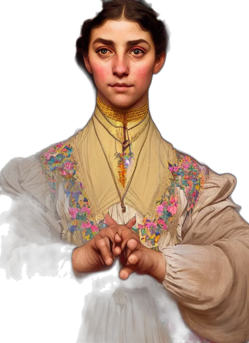 staff, face, jacket, dress, photorealistic, oil painting, concept art, fantasy art transparent PNG cut-out
