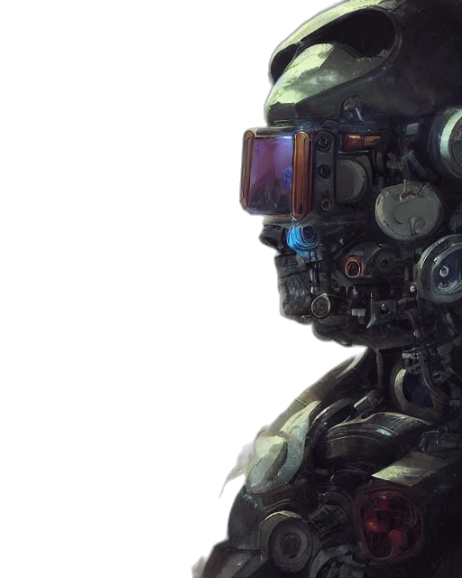 robot, face, mask, weapon, cyberpunk, concept art, 3d render, comic book art transparent PNG cut-out