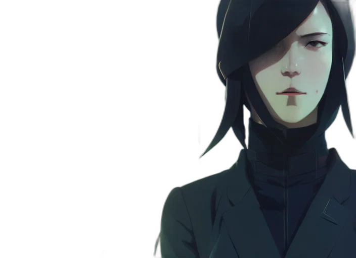 jacket, mask, face, staff, concept art, cyberpunk, comic book art, anime transparent PNG cut-out