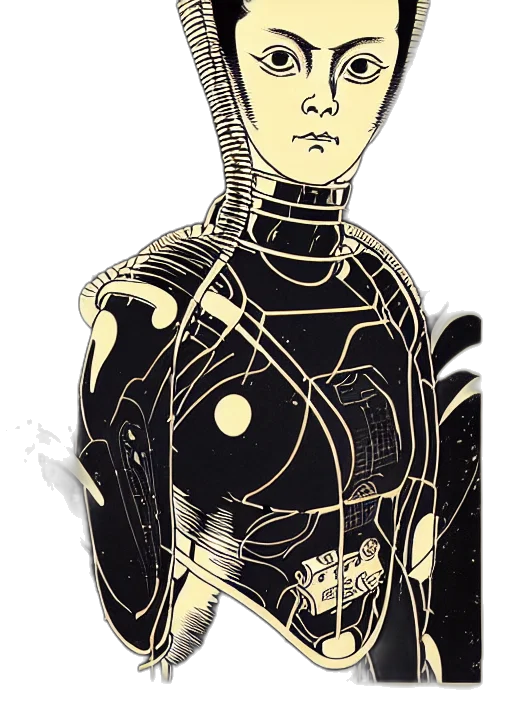 robot, dress, staff, face transparent PNG cut-out