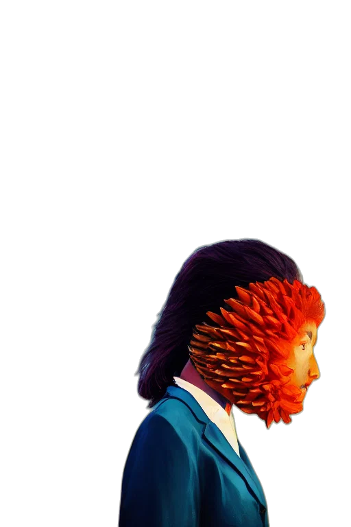 hair, mask, crown, face, vaporwave, 3d render, concept art, pixel art transparent PNG cut-out