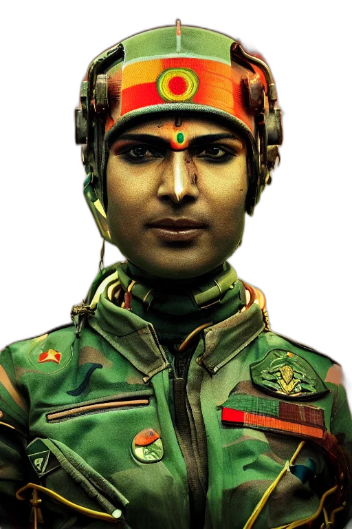 face, staff, concept art, comic book art, photorealistic, 3d render, indian, army transparent PNG cut-out