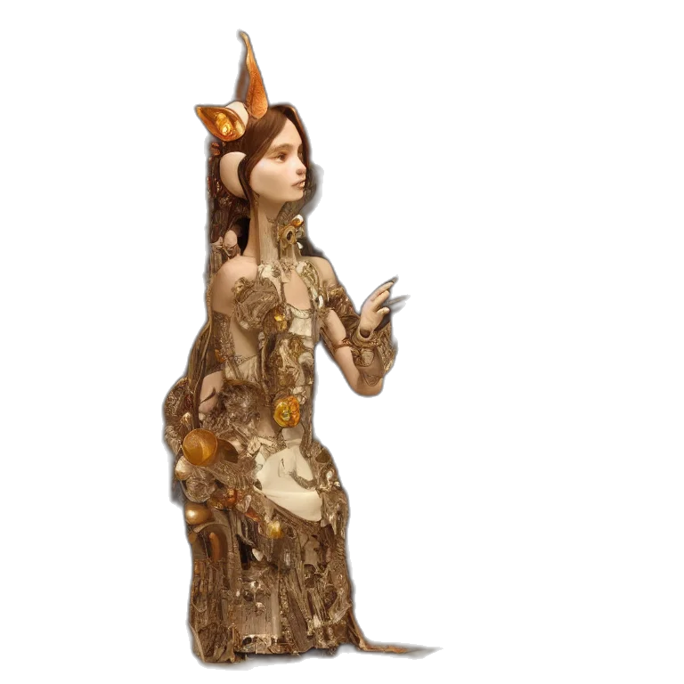 dress, staff, crown, mask, concept art, fantasy art, 3d render, photorealistic transparent PNG cut-out