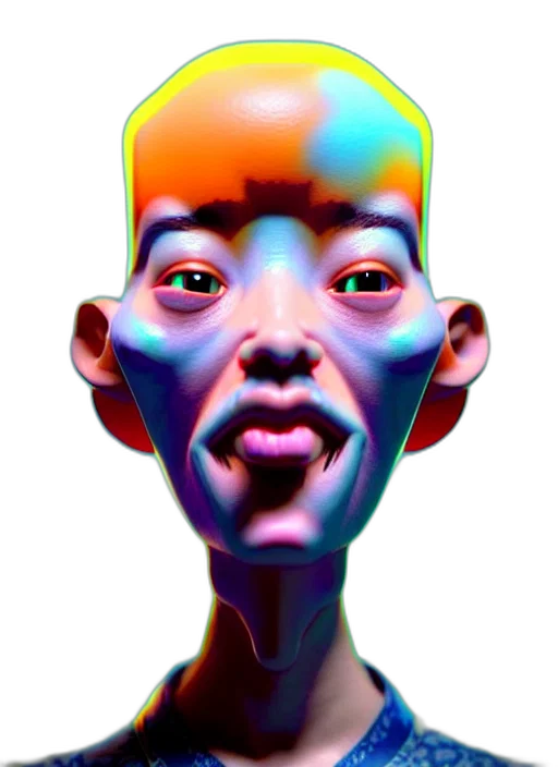 face, mask, robot, creature, 3d render, vaporwave, cyberpunk, photorealistic transparent PNG cut-out