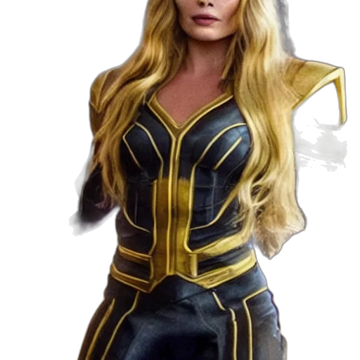 comic book art, concept art, fantasy art, 3d render, golden, margot, robbie, thanos transparent PNG cut-out