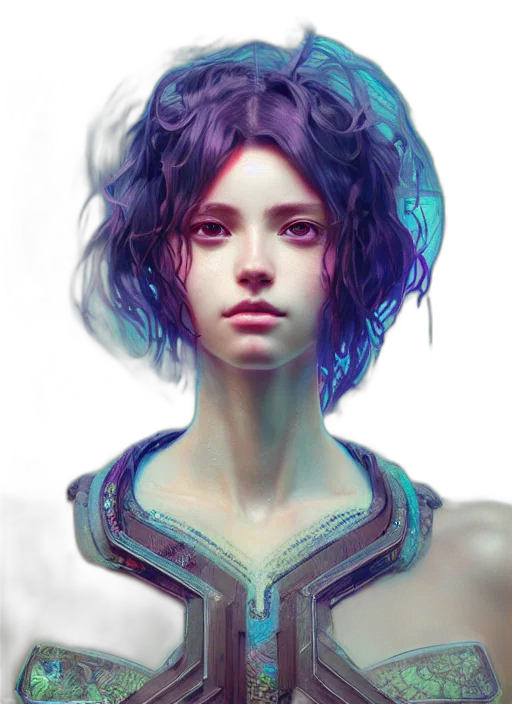 face, robot, crown, hair, fantasy art, concept art, cyberpunk, photorealistic transparent PNG cut-out