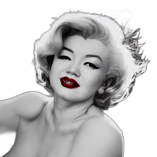 crown, photorealistic, cartoon, comic book art, pencil sketch, photoshoot, japanese, marilyn transparent PNG cut-out