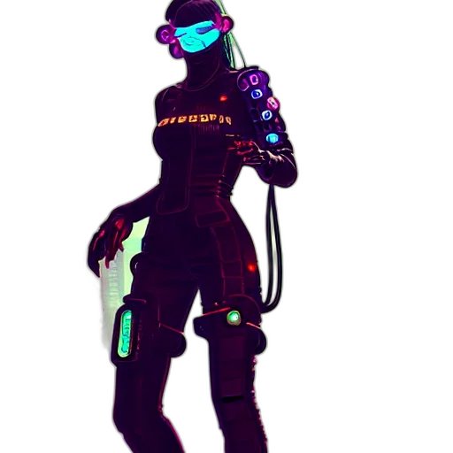 robot, staff, jacket, weapon, cyberpunk, vaporwave, pixel art, concept art transparent PNG cut-out