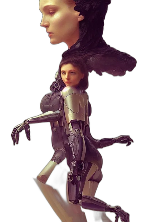 robot, staff, face, concept art, cyberpunk, fantasy art, photorealistic, outer space transparent PNG cut-out