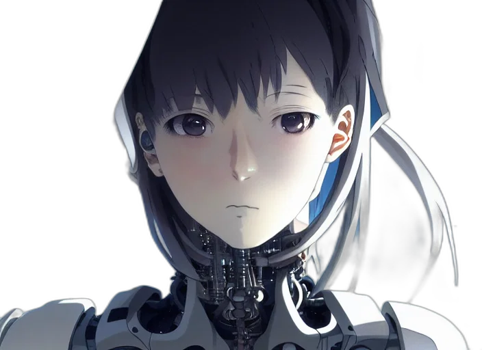 robot, face, mask, weapon, cyberpunk, concept art, 3d render, anime transparent PNG cut-out