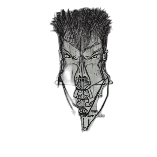 face, mask, hair, staff, comic book art, pencil sketch, cartoon, cyberpunk transparent PNG cut-out
