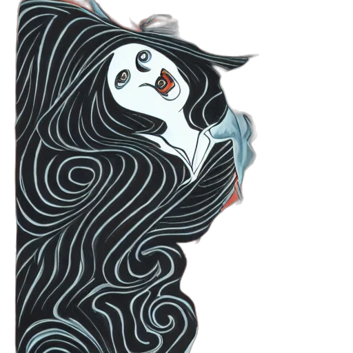 mask, face, dress, hair, comic book art, cartoon, concept art, fantasy art transparent PNG cut-out