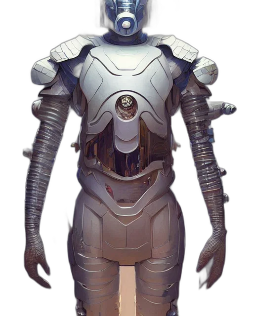 robot, staff, concept art, 3d render, fantasy art, cyberpunk, monochrome, earth tones transparent PNG cut-out