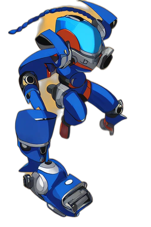 robot, weapon, concept art, 3d render, pixel art, anime, blue, boss transparent PNG cut-out