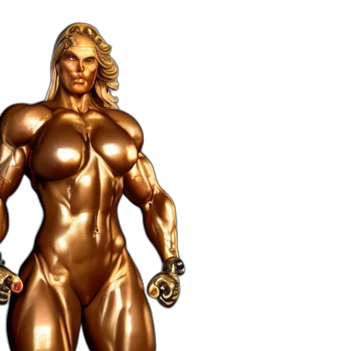 concept art, 3d render, comic book art, golden, portrait, muscle, woman, gold transparent PNG cut-out