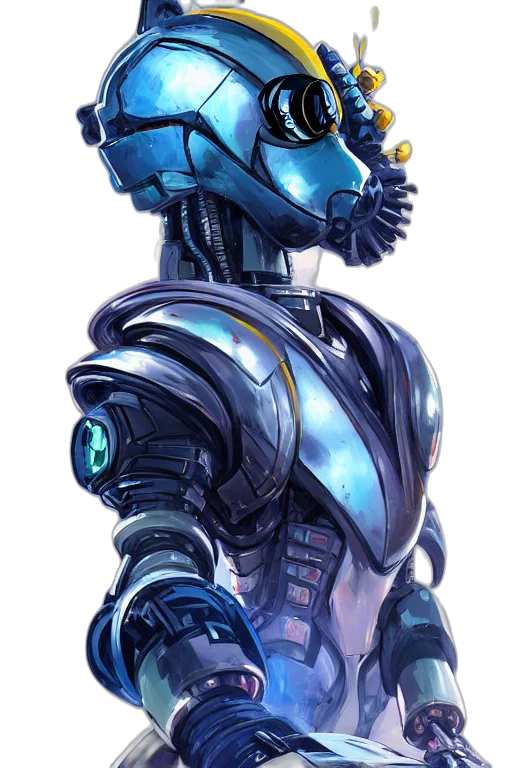 robot, staff, concept art, cyberpunk transparent PNG cut-out