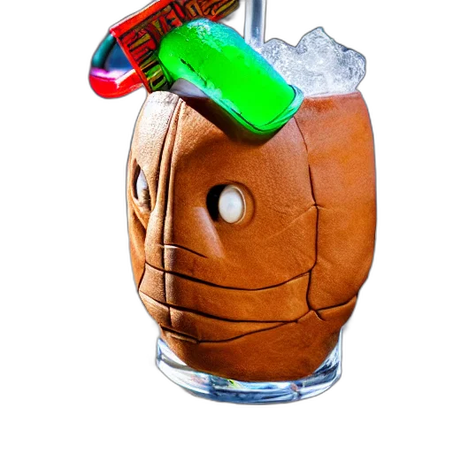 bottle, weapon, food, jacket, 3d render, closeup, photorealistic, photograph transparent PNG cut-out