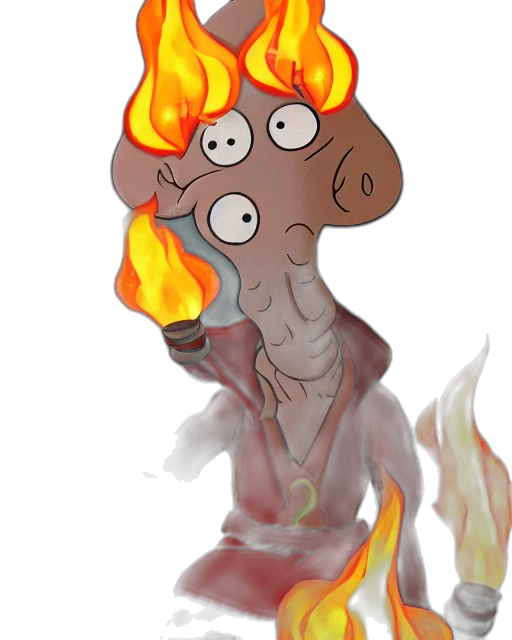 staff, creature, mask, concept art, fantasy art, cartoon, 3d render, fire transparent PNG cut-out