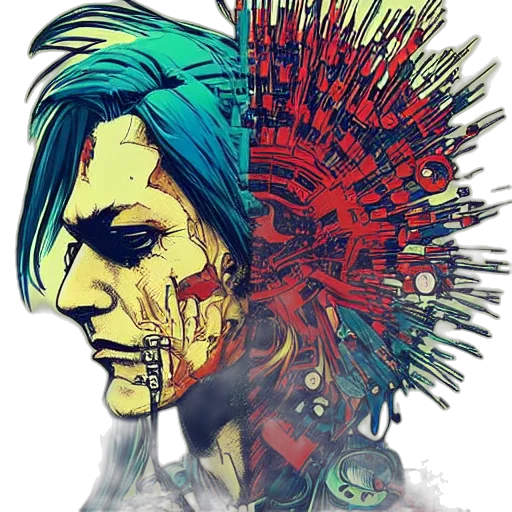crown, face, comic book art, cyberpunk transparent PNG cut-out