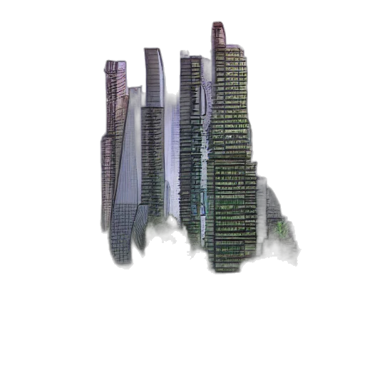 building, 3d render, concept art, pixel art, photorealistic, city street, fog, green transparent PNG cut-out
