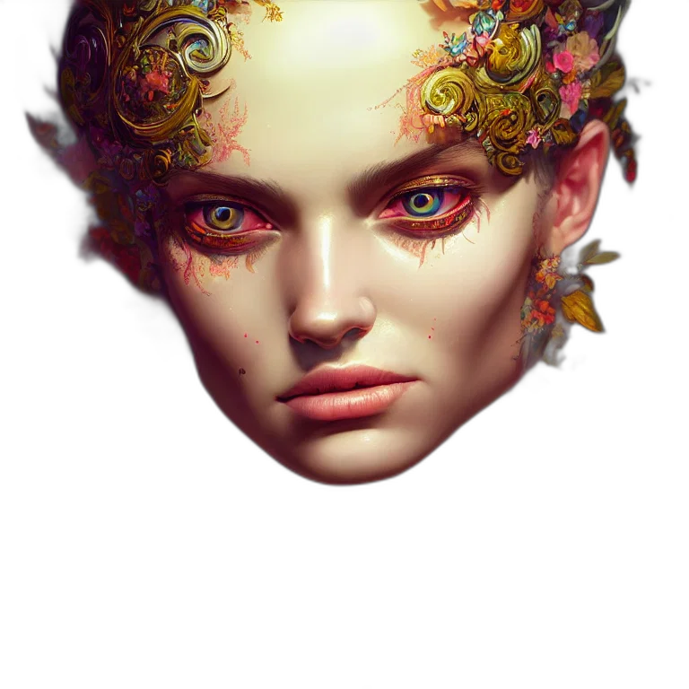 crown, face, mask, jewelry, fantasy art, photorealistic, concept art, 3d render transparent PNG cut-out