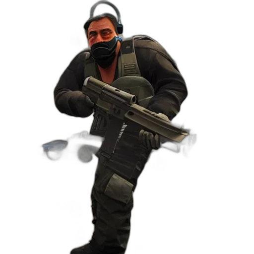 weapon, staff, mask, jacket, concept art, 3d render, pixel art, cartoon transparent PNG cut-out