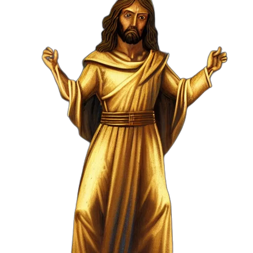 staff, concept art, 3d render, pixel art, golden, ironclad, jesus, blue transparent PNG cut-out