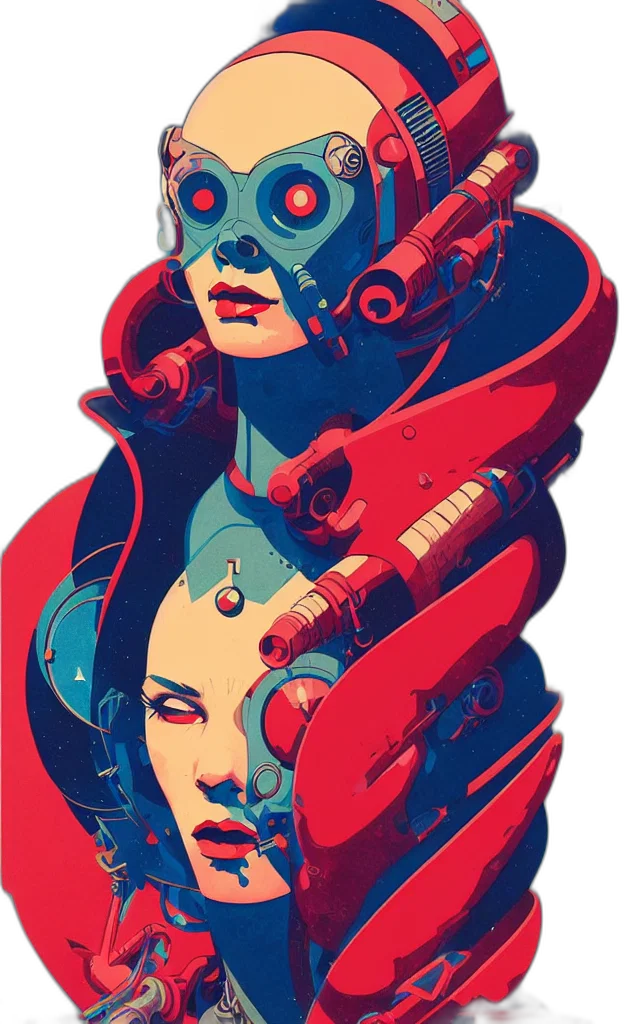 robot, mask, cyberpunk, comic book art, concept art, fantasy art, outer space, underwater transparent PNG cut-out