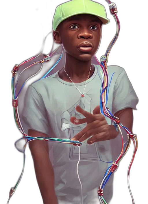 face, concept art, cyberpunk, photorealistic, comic book art, portrait, nigerian, boy transparent PNG cut-out