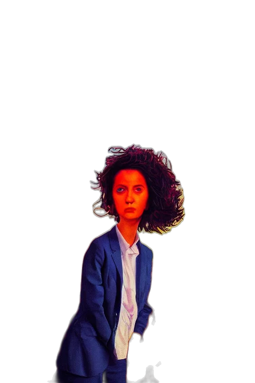 jacket, hair, face, dress, photorealistic, vaporwave, pixel art, concept art transparent PNG cut-out