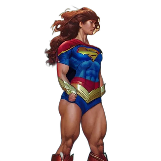 dress, concept art, comic book art, pixel art, fantasy art, muscular, supergirl, deep transparent PNG cut-out