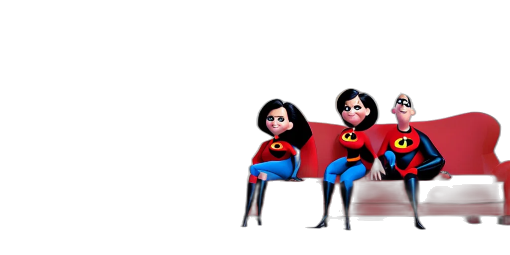 3d render, concept art, comic book art, cartoon, outer space, incredibles, family, sitting transparent PNG cut-out