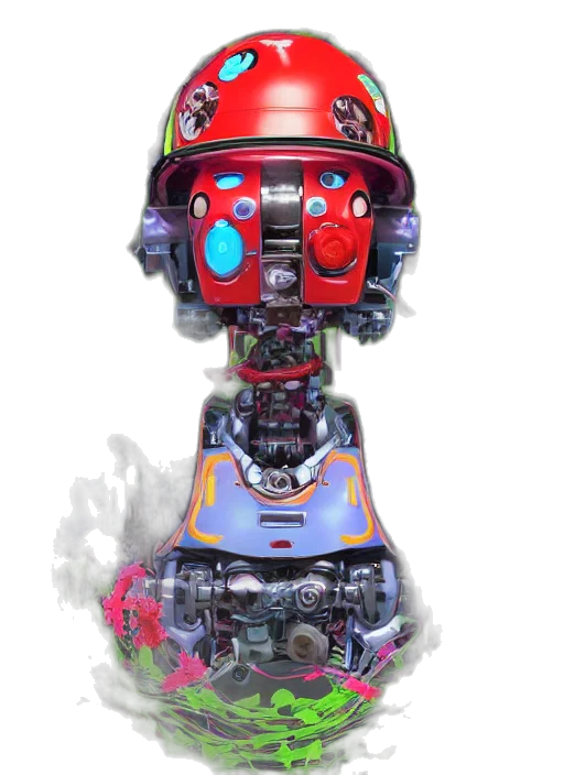 robot, weapon, face, concept art, 3d render, cyberpunk, pixel art, outer space transparent PNG cut-out